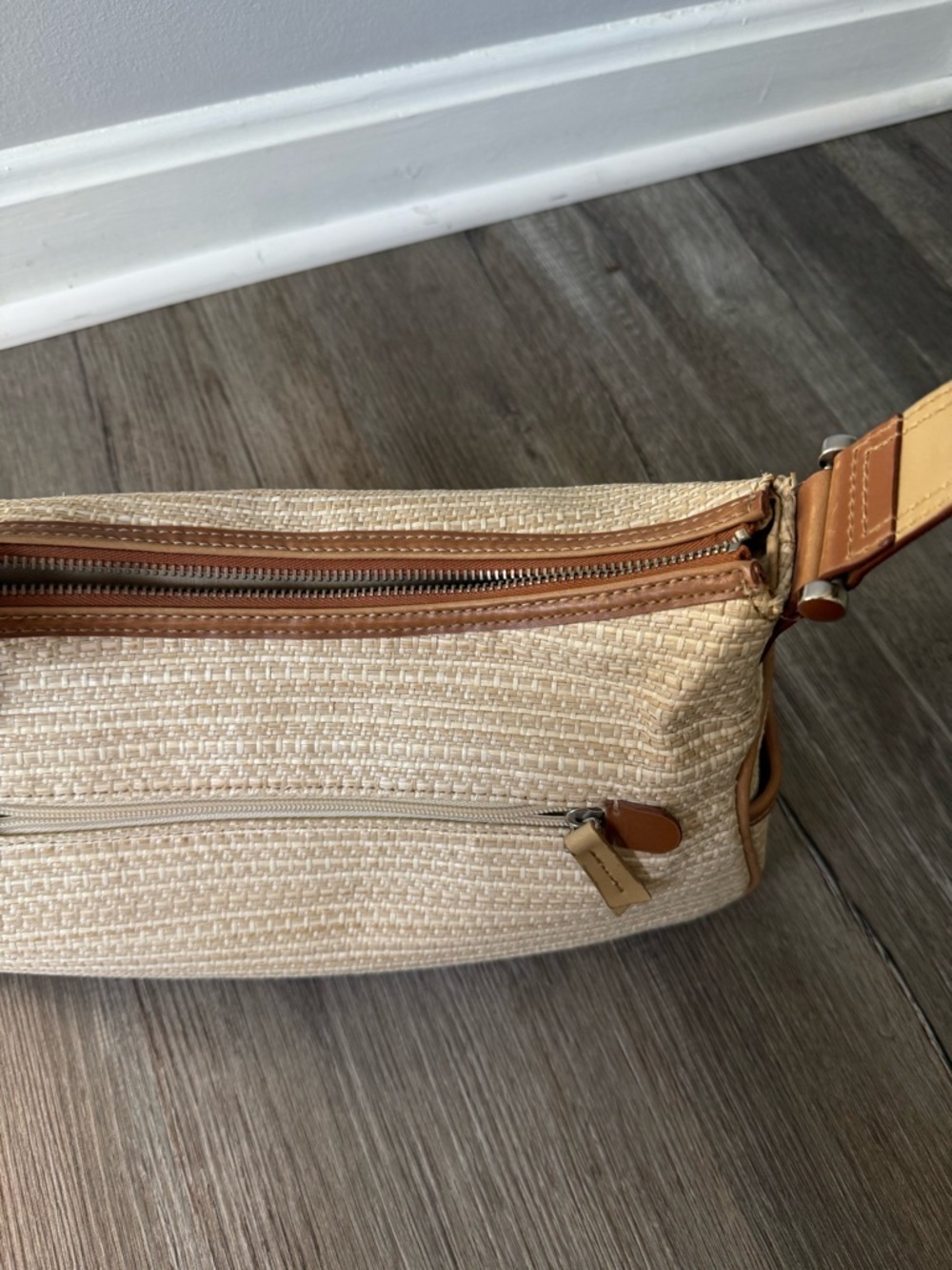 VTG Liz Claiborne Woven Beige Tan Straw Shoulder Bag Brown Trim Grandma Core S M - Picture 4 of 15